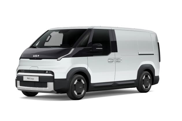 Seitenansicht eines weißen  Kia PV5 Cargo.